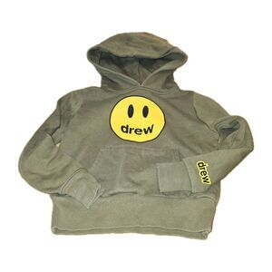drew house Olive Green Hoodie with Yellow Smiley Logo